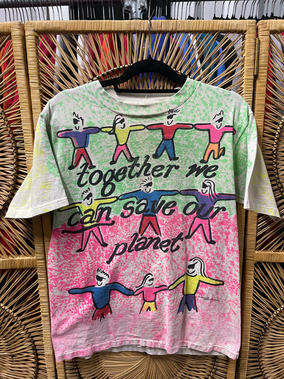 90s 1991 Save the Planet Recycle Earth Day All Over Print T-Shirt Size Large
