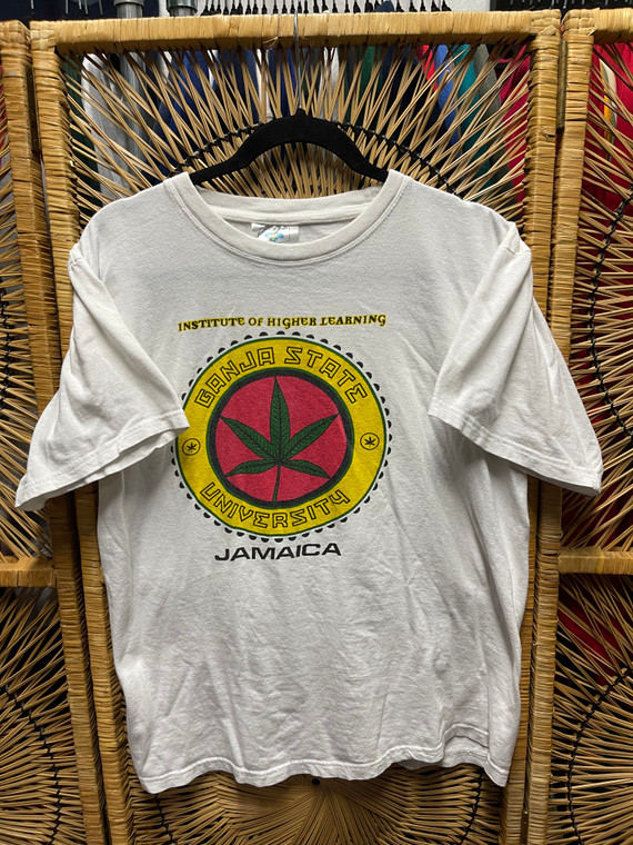 Vintage 90s Ganja State University Jamaica Marijuana Weed T-Shirt Size 2XL XXL