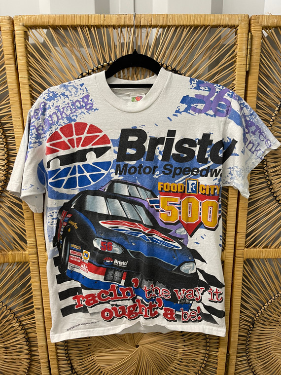Vtg 1999 NASCAR Bristol Motor Speedway  Food City 500 AOP T-Shirt Size Large