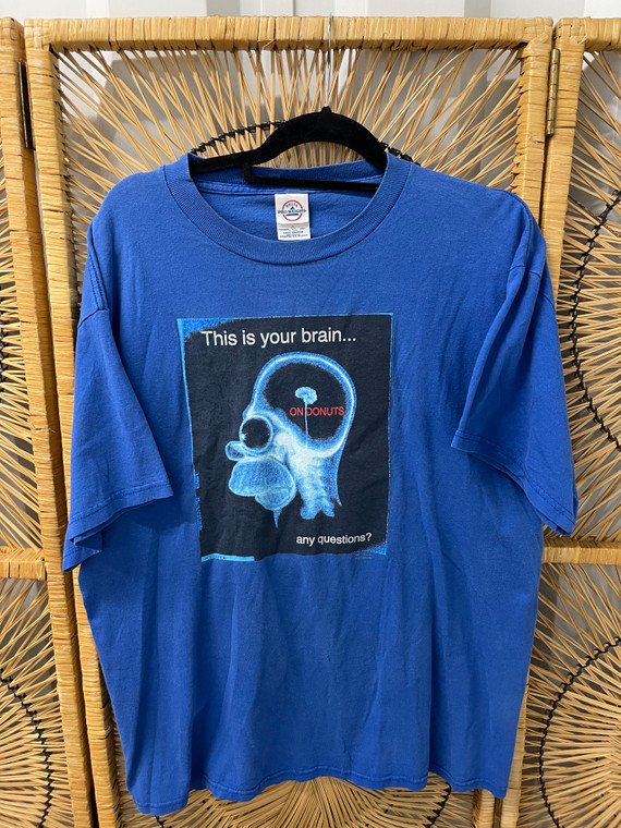 Y2K 2001 The Simpsons Homer This is Your Brain on Donuts Blue T-Shirt Size Large