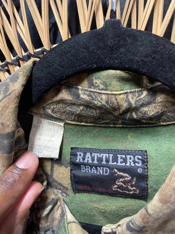 Vtg Rattlers Button Down Green Camo Shirt Size Medium