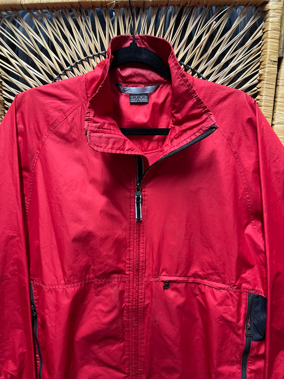 Y2K Nike Red Full Zip Windbreaker Gray Bar Tag Size Small