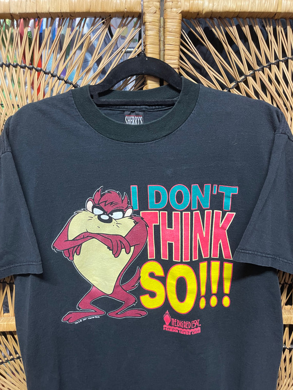 90s Taz Tasmanian Devil I Don't Think So Looney Tunes Black T-Shirt Size Large
