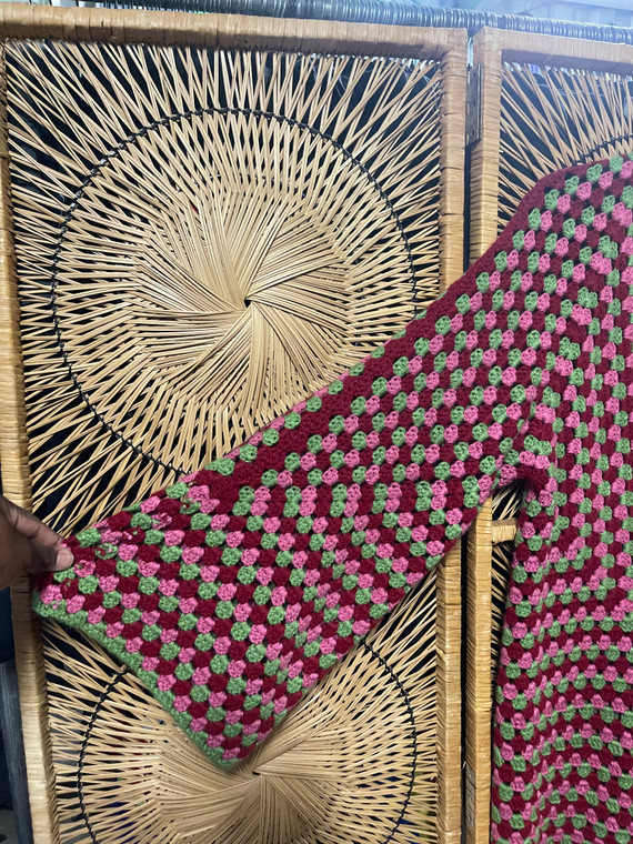 Vtg Custom Crocheted Pink and Green  Women's Knit Shawl Sweater Size Large