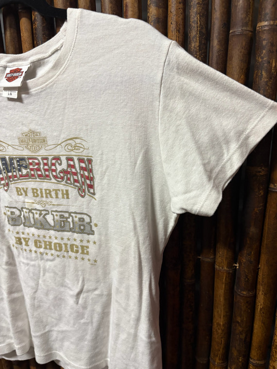 Y2K American By Birth Biker By Choice Harley Davidson HD Women's T-Shirt Size Large