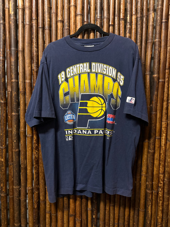 90s 1995 NBA Playoffs Indiana Pacers Central Division Champs Navy Blue T-Shirt Size Large