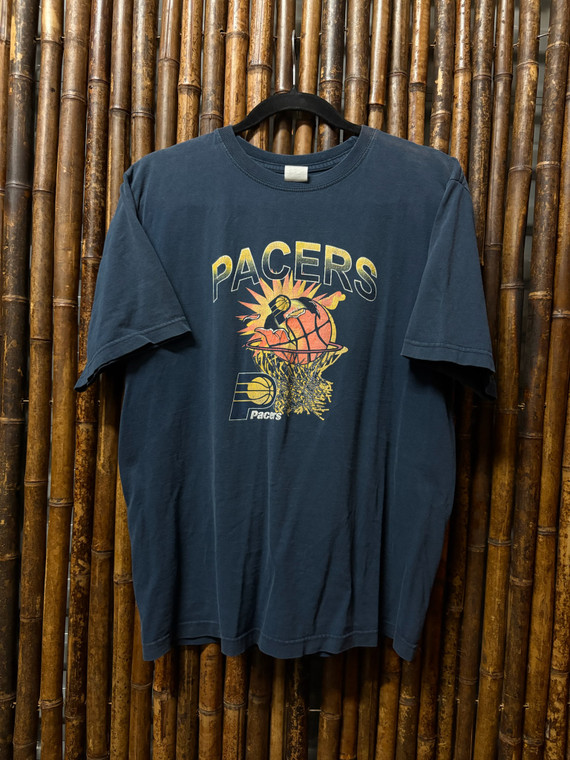 90s NBA Indiana Pacers Basketball Explosion Navy Blue T-Shirt Size XL