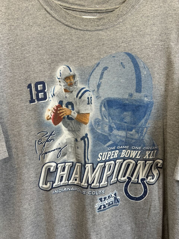 Y2K NFL Indianapolis Colts Peyton Manning #18 Super Bowl XLI Grey T-shirt Size XL