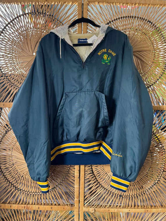 True Vtg Holloway Notre Dame Irish 1/4 Zipper Lined Jacket Sz Large L True Vtg Holloway Notre Dame Irish 1/4 Zipper Lined Jacket Sz Large L
