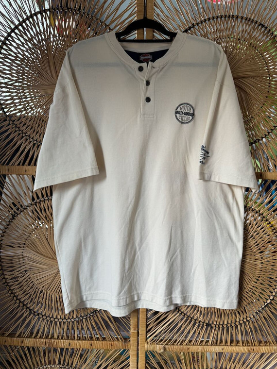Y2K Harley Davidson HD Lafayette Cream Henley T-Shirt Size XL
