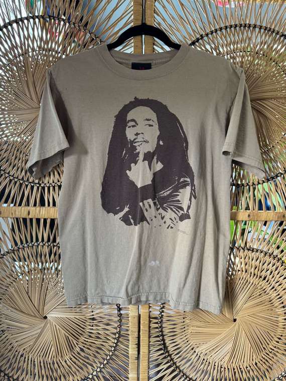 Vtg Y2K 2004 Bob Marley Tan Graphic T-Shirt Size Small
