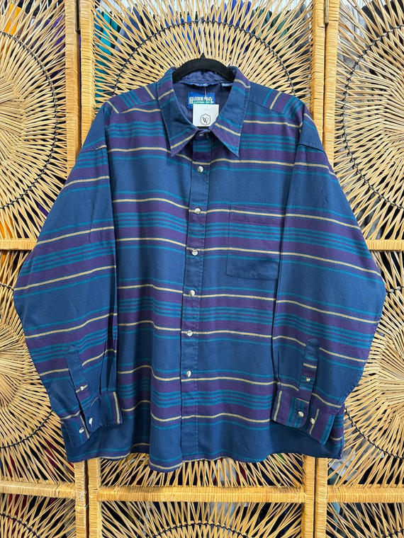 Harbor Bay  Purple & Blue Striped Flannel Shirt Size XXL 2XL