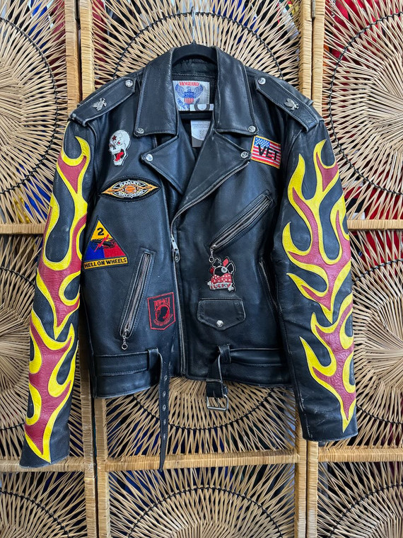 Vintage Vanguard Motorcycle Flame Leather Motorcycle Jacket Size 46 Vintage Vanguard Motorcycle Flame Leather Motorcycle Jacket Size 46