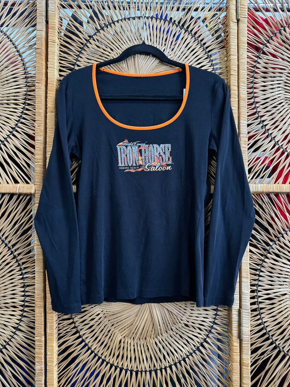 Y2K Iron Horse Saloon Sparkle Black Women's Long-sleeve Size Medium Y2K Iron Horse Saloon Sparkle Black Women's Long-sleeve Size Medium