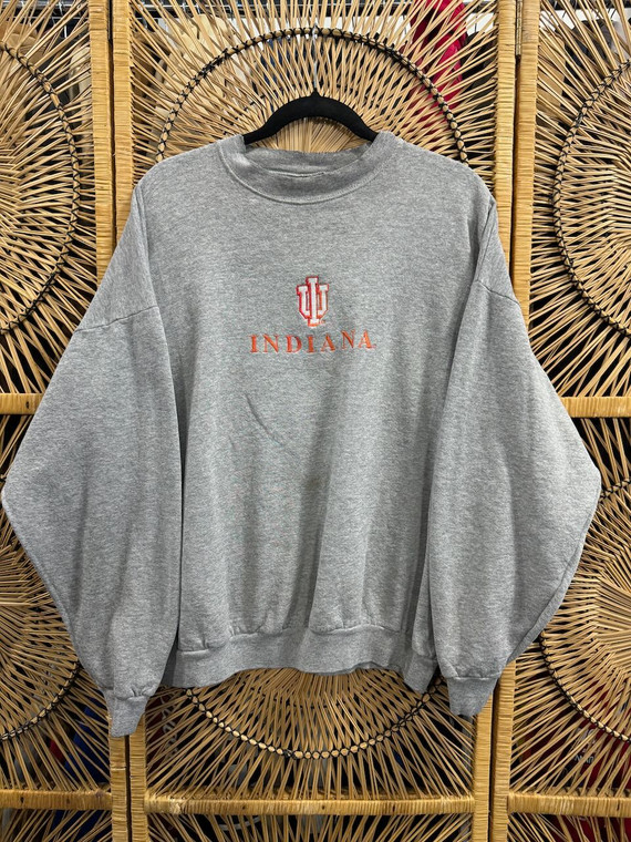 Vintage TSI Indiana University Orange Embroidered Gray Crewneck Sweatshirt Size XL