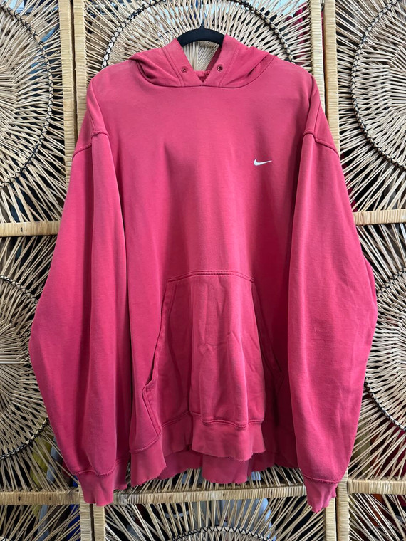 Y2K 2000s Nike Mini Swoosh Gray Bar Red Hoodie Sweatshirt Size XXL XXLarge