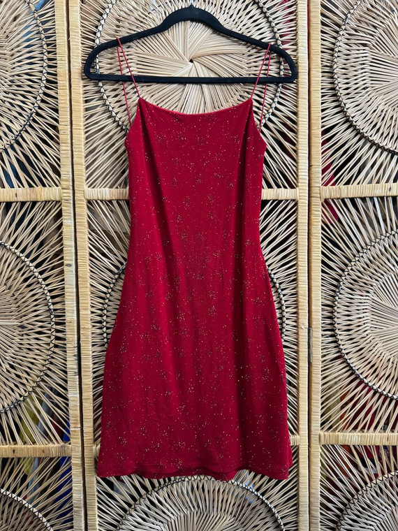 Vtg City Triangles Red Sparkle Strappy Dress Size Medium