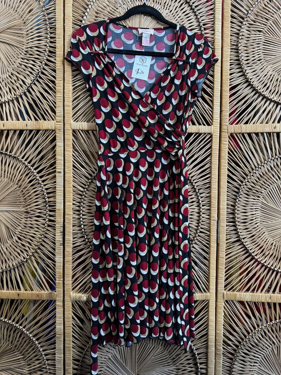 Y2K Mod Red Black Geometric Multicolor Midi Wrap Dress Women's Size Medium