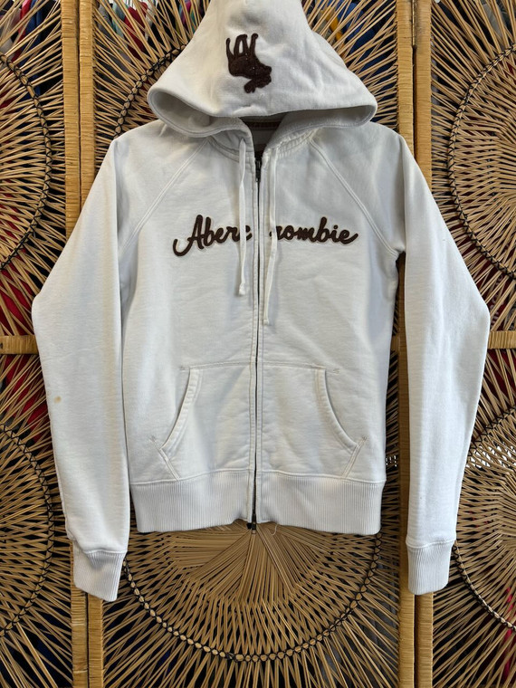 Y2K Abercrombie White Full Zip Hoodie Sweatshirt Size Women's Medium