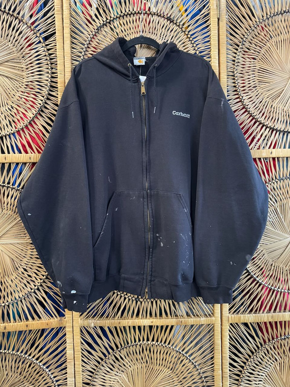 Vtg Carhartt Black Full Zip Hoodie Sweatshirt Size 2XL XXL