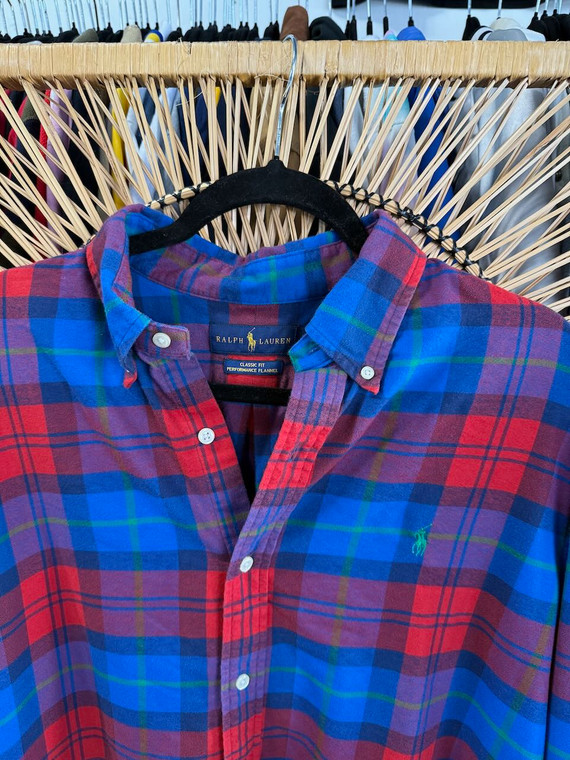 Ralph Lauren RL Blue & Red Classic Fit Flannel Shirt Size X-Large