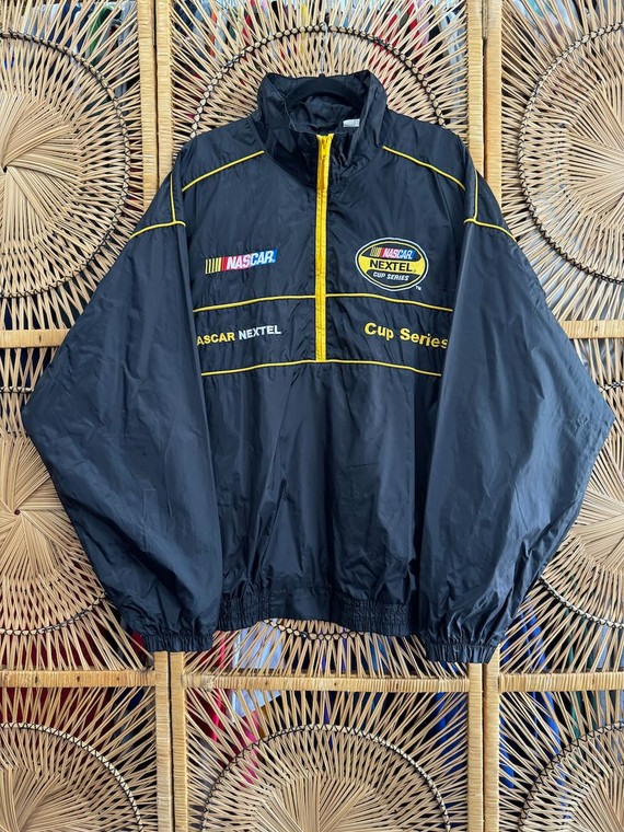 Y2K Checkered Flag Sports Cup Series Black Windbreaker Size XL