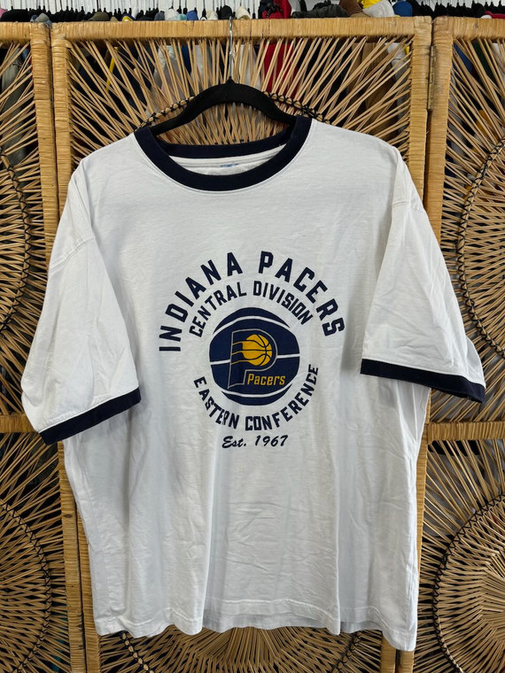NBA Indiana Pacers Basketball White Ringer T-Shirt Size XL X-Large