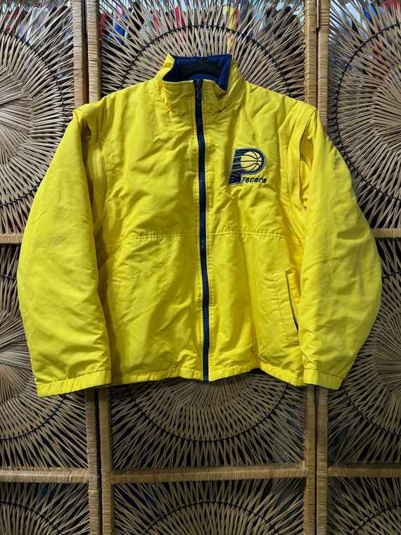 90s Indianapolis Pacers NBA Yellow & Blue Reversible Fleece Jacket Size Medium
