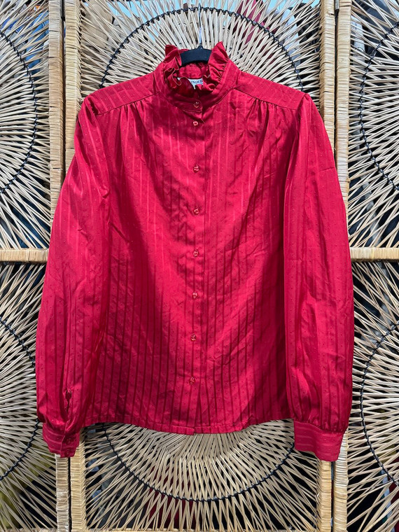 Vintage 80s Jonquil Red Victorian Collar Button Down Women's Size 16
