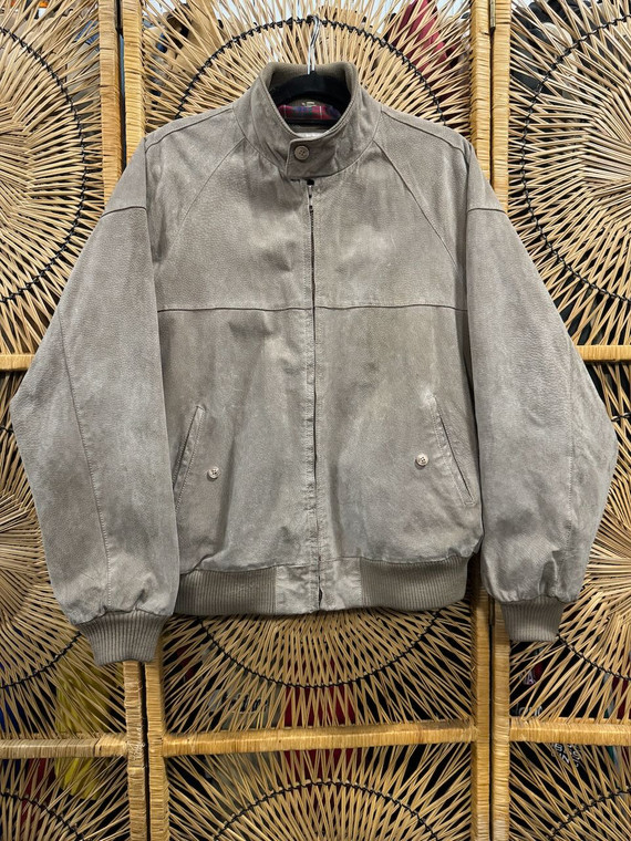 Vintage 80s 90s Beige Taupe Suede Leather Jacket Size Medium