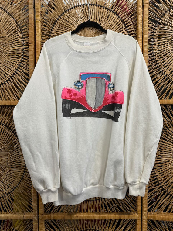 Vtg 80s 1989 1903s Car Graphic Crewneck Sweatshirt White Size XL Tall