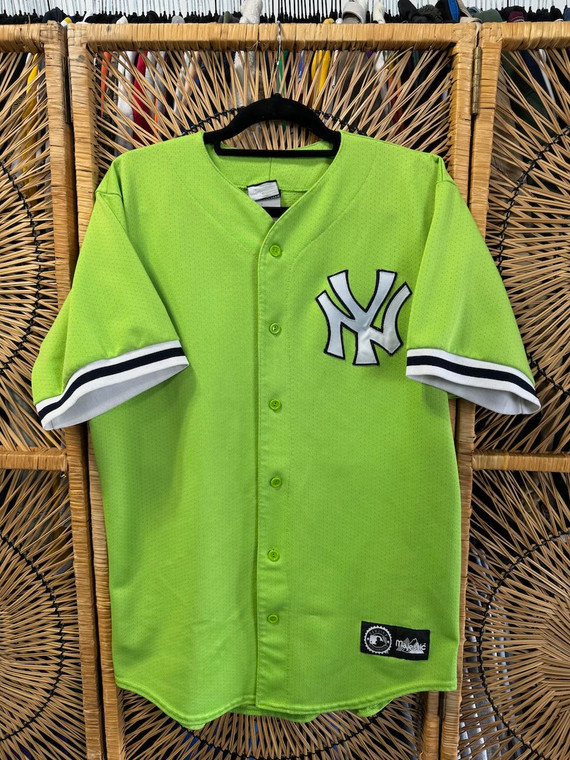 Vintage 90s Majestic MLB NY Yankees Lime Green Baseball Jersey Size Medium