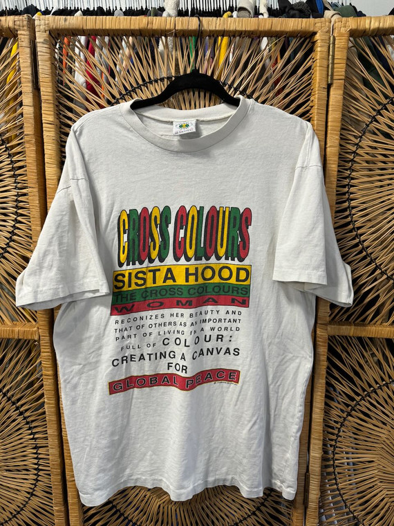Vintage 90s Cross Colours Sistahood White T-Shirt Size OSFA