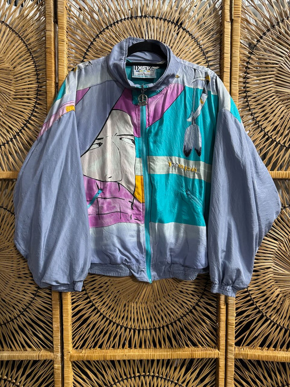 Vintage 80s 90s IXSPA  Watercolor Silk Windbreaker Jacket Size Women's Large