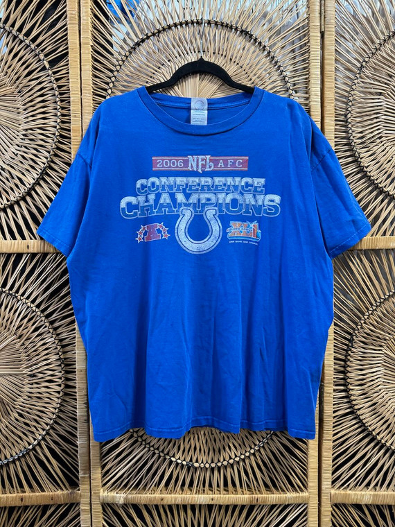 Y2K 2006 Indianapolis Colts NFL AFC Conference Champions Blue T-Shirt Size XL