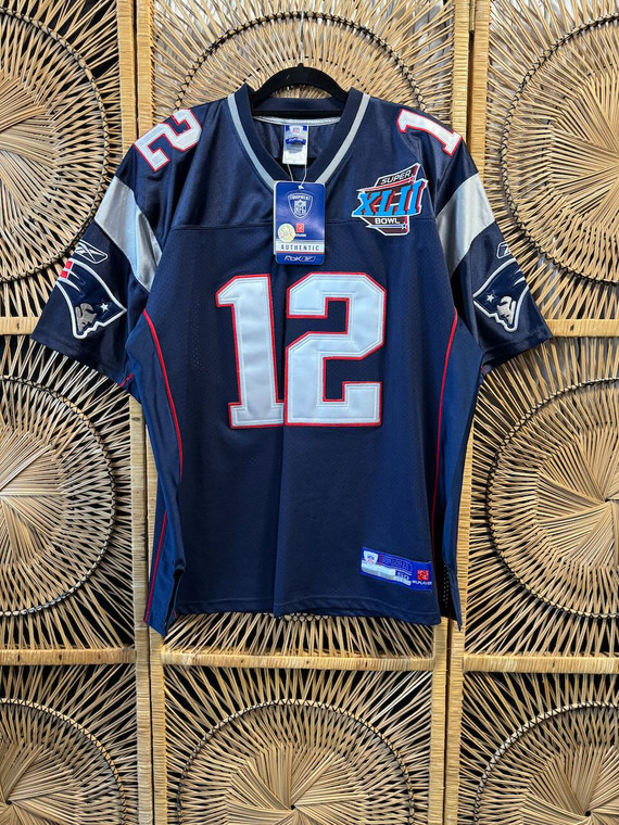 Vtg DS Y2K NFL Reebok Tom Brady #12 New England Patriots Navy Blue Jersey Size 50