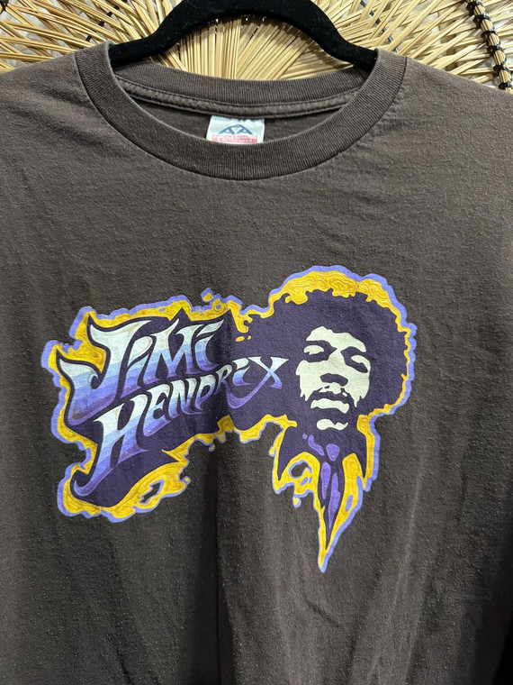 Y2K Jimi Hendrix Brown Graphic Long Sleeve T-Shirt Size XL