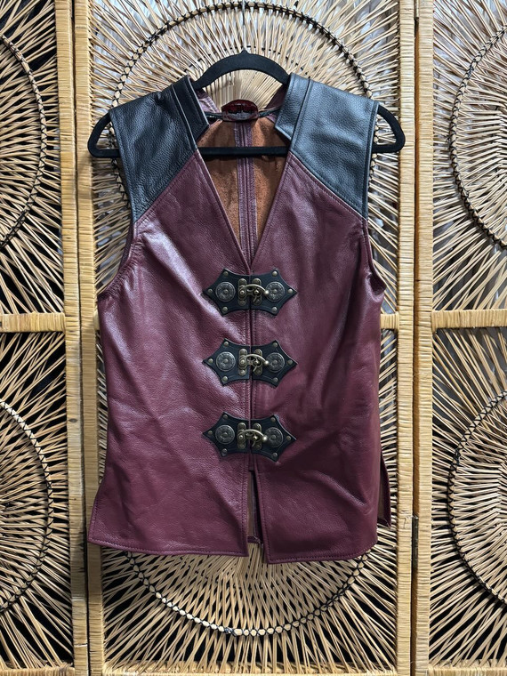 Vtg Crimson Chain Leatherworks Steampunk Leather Vest Size Medium