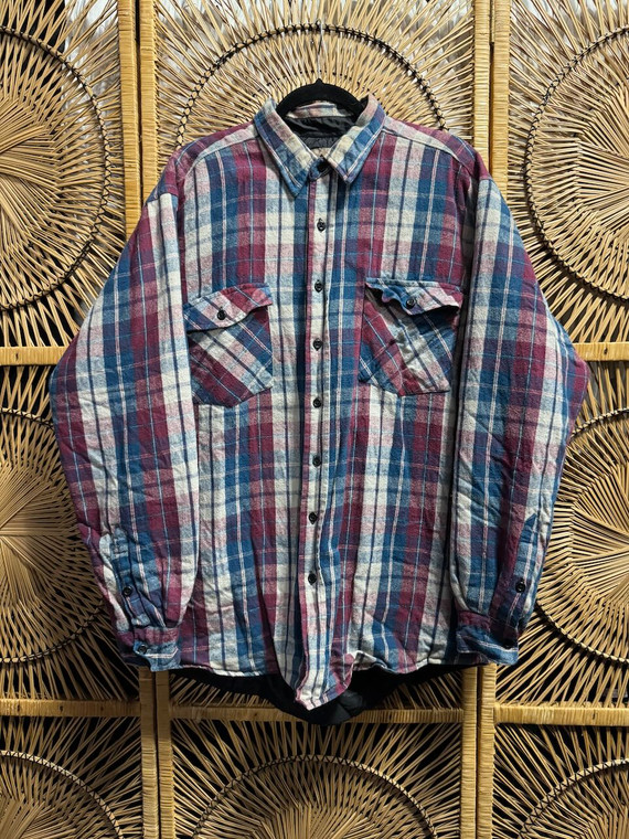 Vintage 90s Y2K Galyan's Blue & Red Padded Flannel Shirt Size Large Tall