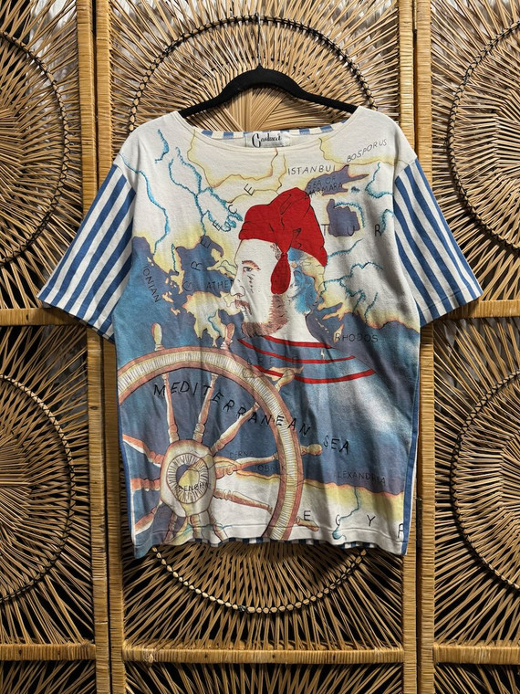 Vintage Carducci 90s Y2K AOP Funky Mediterranean Sailor Print Striped Women's Top Size Small