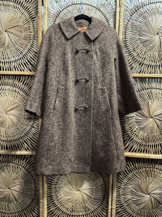 Vtg Brown Wooly Textured A-Line Trench Coat Size 38