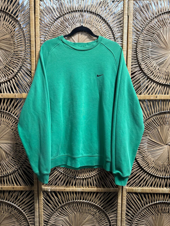 Vintage 90s Nike Grey Bar Mini Swoosh Kelly Green Crewneck Sweatshirt Size Large