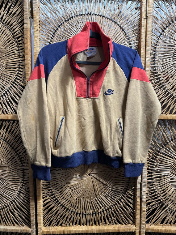 Vintage 70s 80s Nike Color Block  Tan 1/4 Zip Pullover Size Small