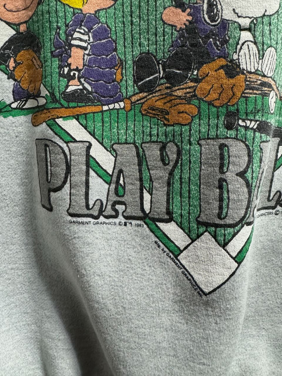 Vintage 90s Peanuts Baseball Colorado Rockies "Play Ball!" Grey Crewneck Sweatshirt Size XL