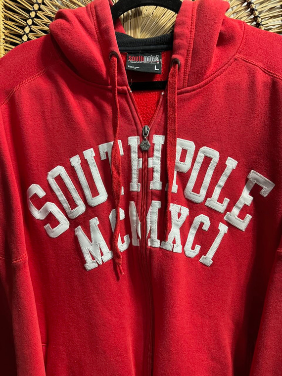 Vtg 90s Y2K Southpole MCMXCI Red Full Zip Hoodie Sweatshirt Size Large