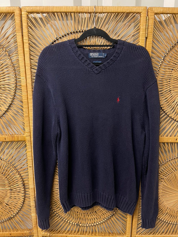 Polo Ralph Lauren Navy Blue Knit V-Neck Sweater Men's Size XL