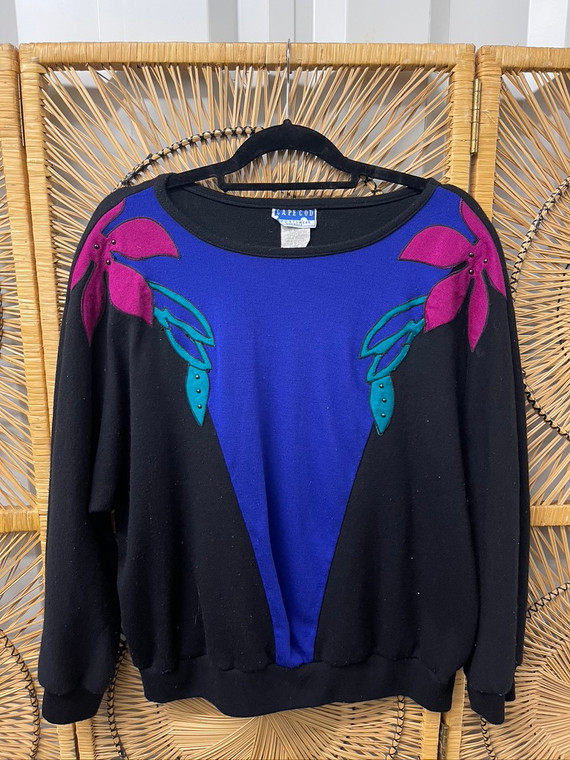Cape Cod Floral Multicolor Crewneck Sweater Women's Size