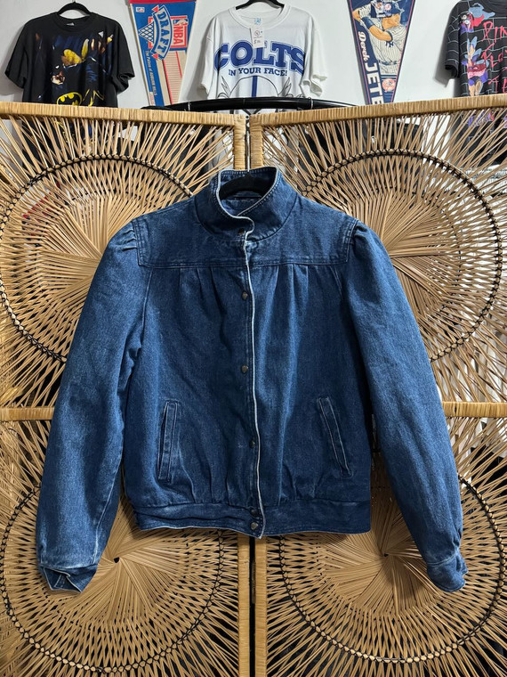 Vtg Y2K Chill Factor Puff Sleeve Blanket Lined Blue Denim Women's Jacket Size Large