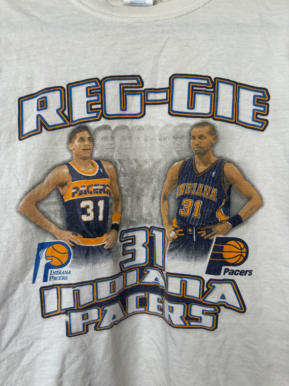 Y2K Indiana Pacers NBA Basketball Reg-gie Reggie Miller #31 White T-Shirt Size Youth Large