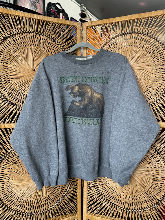 Vtg American Eagle Outfitters "Prevent Extinction Protect Our Wildlife" Grey Nature Crewneck Sweatshirt Size Medium
